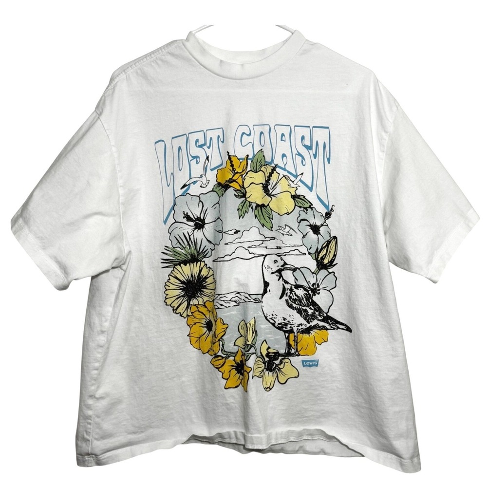 Levi's T Shirt White Lost Coast Tropical Seagull Graphic Mens Medium Surf Beach